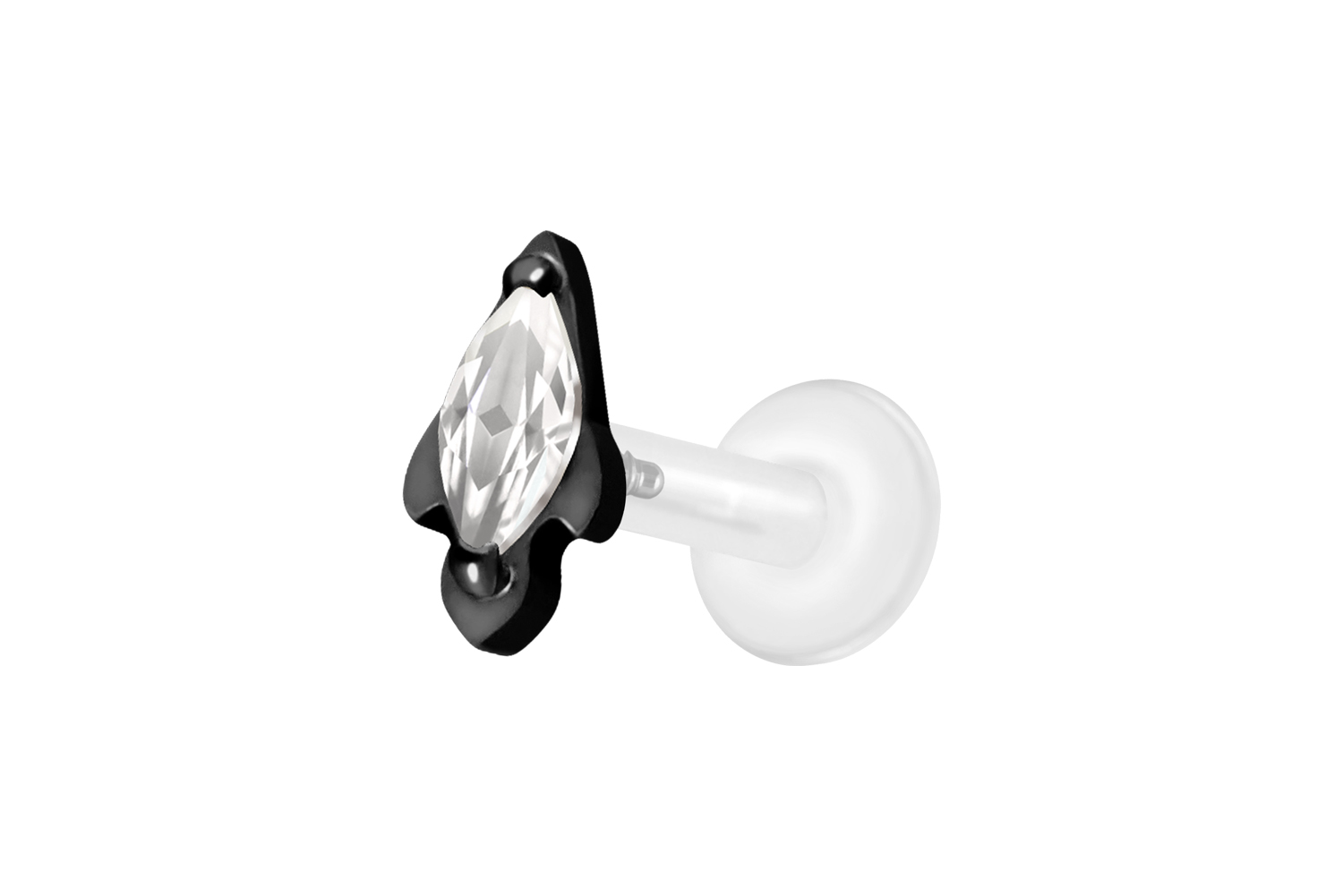 PTFE Labret Piercing mit Innengewinde + Titan-Aufsatz KRISTALLRAKETE